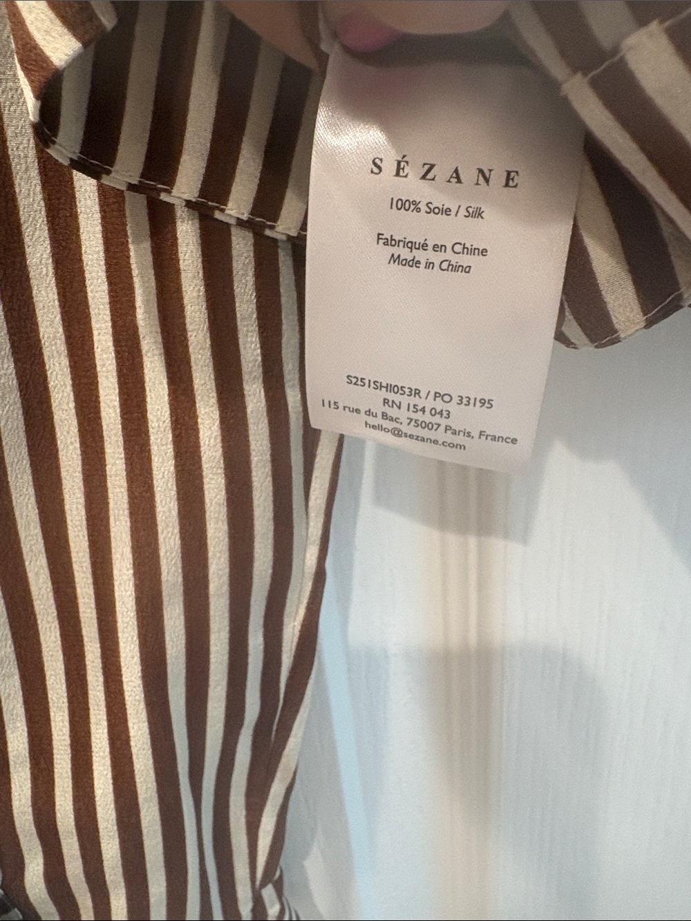 SEZANE SILK STRIPED CROPPED BUTTON DOWN- size 34 - Picture 5 of 5